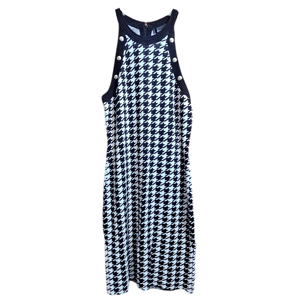 White House Black Market Houndstooth Halter Sweater Sheath dress small new NWT